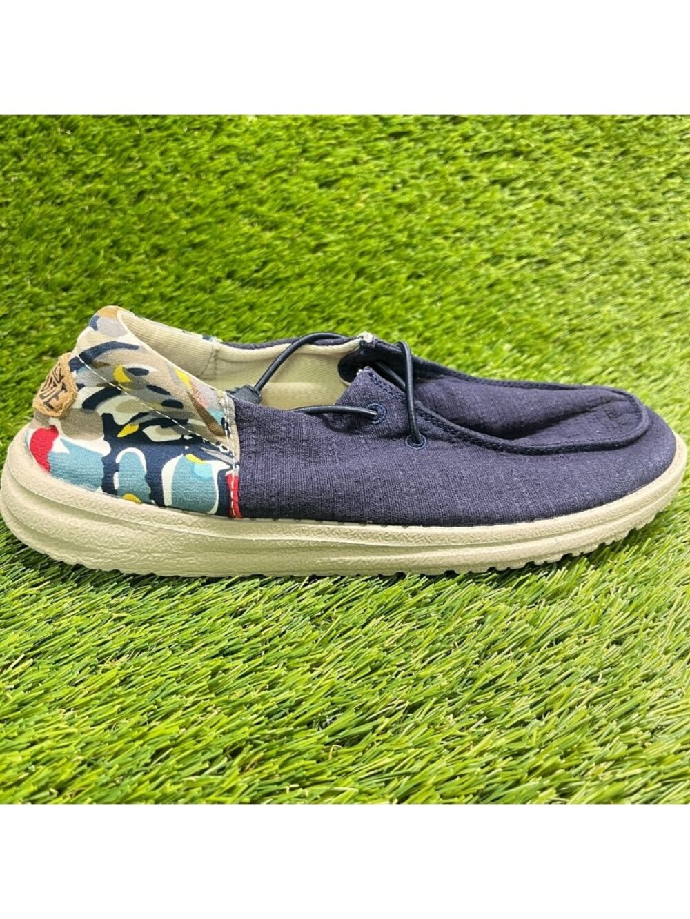 Hey Dude Wendy Funk Chambray Womens Size 7 Navy Blue Gray Casual Slip On Shoes
